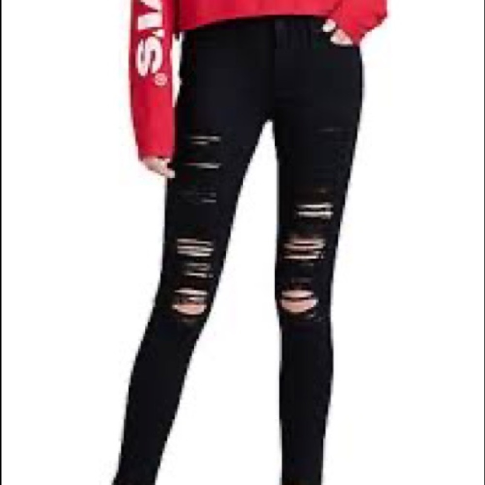 SOLD‼️NEW‼️ Levi Strauss Co 711 Skinny Size 26 Distressed Black Jeans - Picture 1 of 7